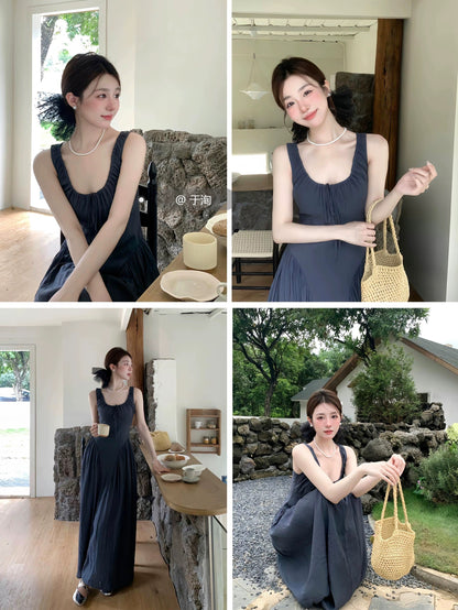 DH OFFICIAL Large Flower [Southern France Galli Leaf] Spring Korean Elegant U-Neck Women's Dress