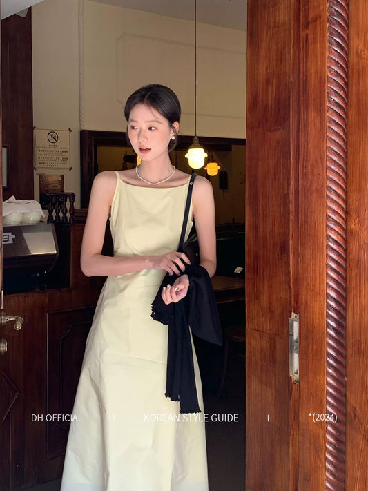 DH OFFICIAL Large Flower [Midsummer Evening Sunny Day] Gentle Temperament Dress Women's Spring and Korean Long Suspender Skirt