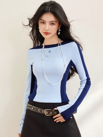 White long-sleeved sweater women's 2025 spring one-shoulder slim fit tight-fitting sweater inner bottoming shirt top