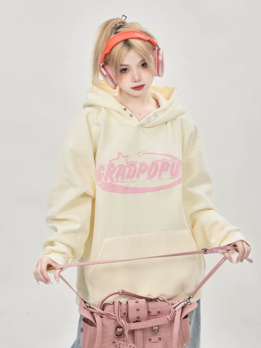 American loose and high-end baby blue sweatshirt plus velvet and thickened women's autumn and winter 2024 new popular hooded top
