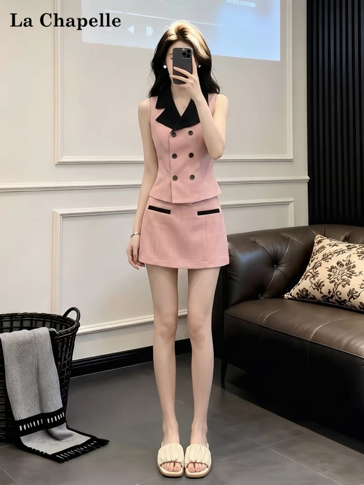 La Chapelle Summer Casual "-Style" Two-Piece Set: Slimming Pink Sleeveless Top & Mini Skirt – Stylish & Youthful