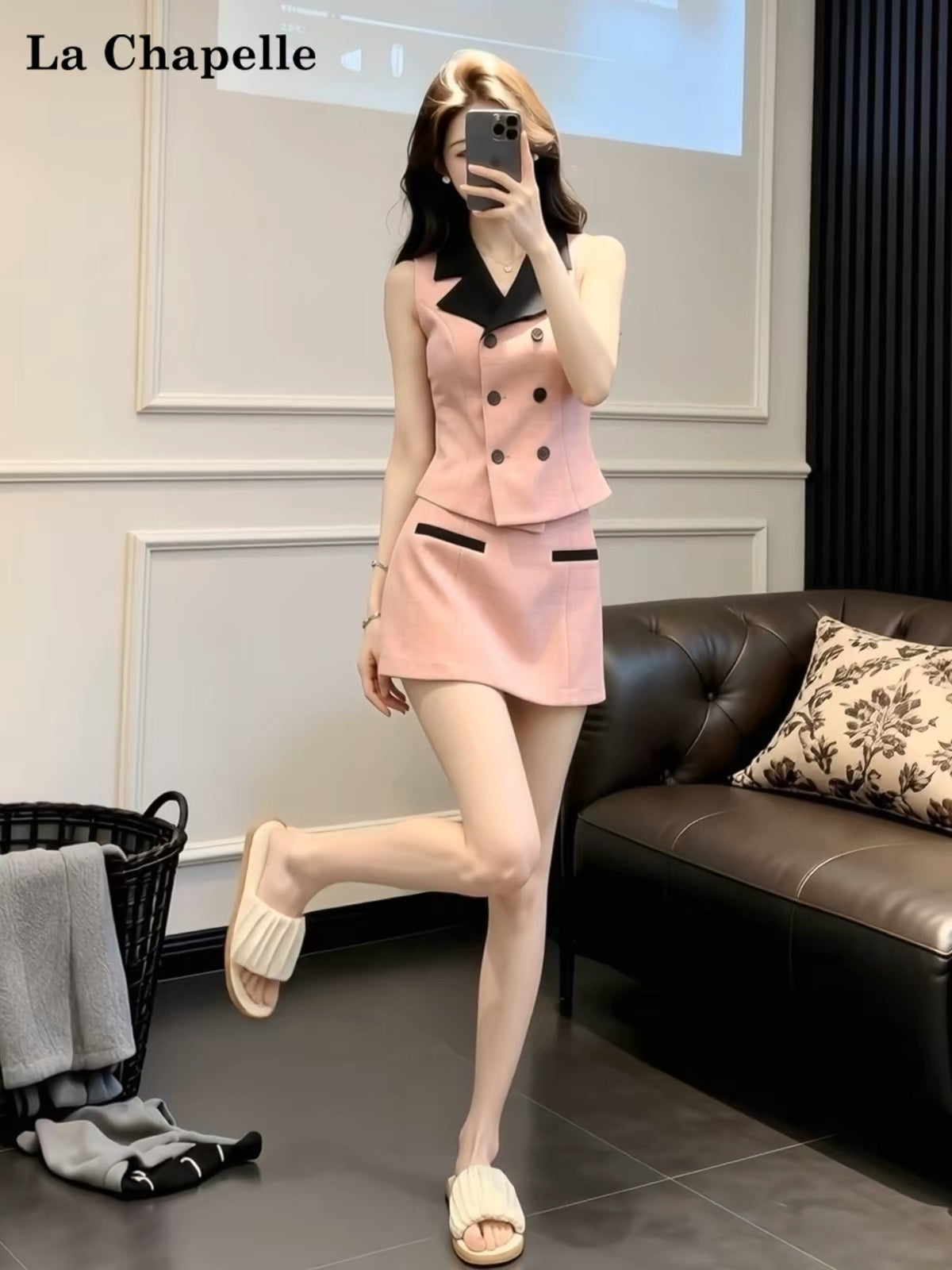 La Chapelle Summer Casual "-Style" Two-Piece Set: Slimming Pink Sleeveless Top & Mini Skirt – Stylish & Youthful