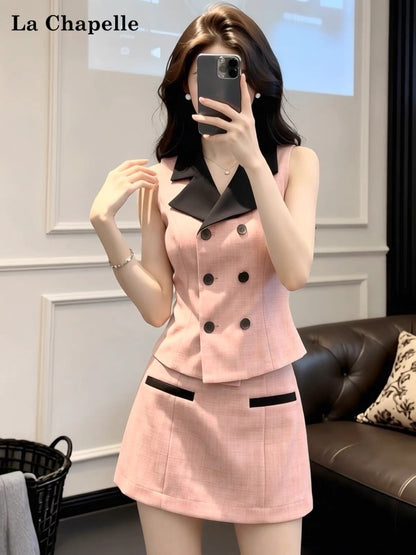 La Chapelle Summer Casual "-Style" Two-Piece Set: Slimming Pink Sleeveless Top & Mini Skirt – Stylish & Youthful