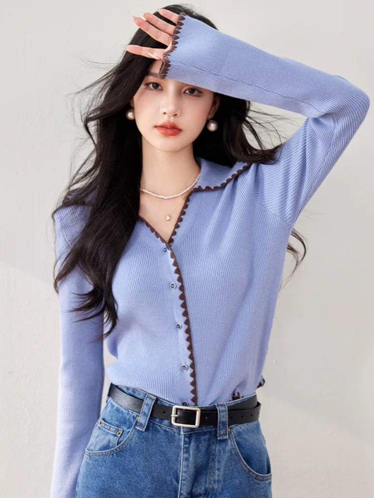 Early autumn 2025 new style small fragrance style high-end wear dopamine purple sweater cardigan knitted jacket tops women