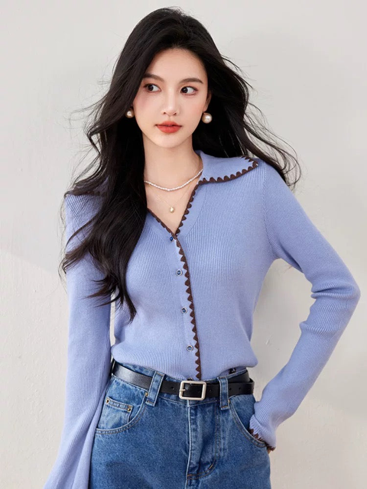 Early autumn 2025 new style small fragrance style high-end wear dopamine purple sweater cardigan knitted jacket tops women