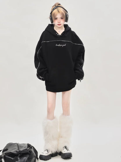 American retro oversize heavyweight hooded sweatshirt for women spring and autumn 2024 new couple tops design niche
