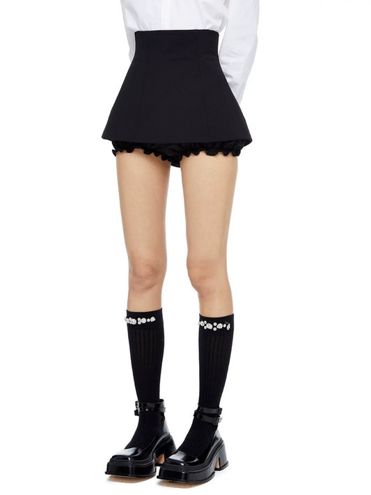 Black short skirt for women summer A-line small butt-hugging flower culottes shushu culottes high-waisted skirt tong