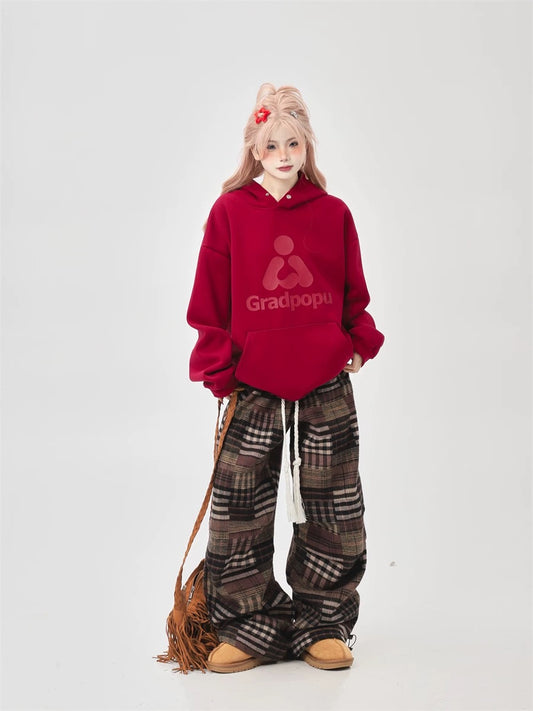Original design niche letter print hooded sweatshirt for women loose lazy thickened pullover top jacket casual