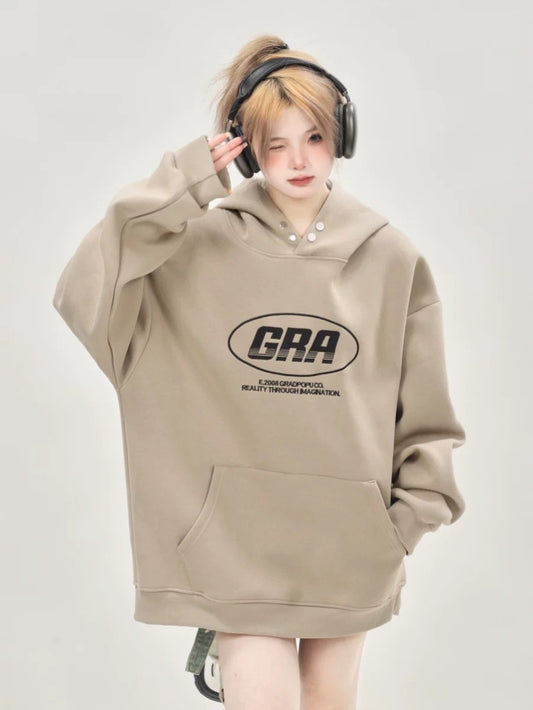American trendy brand heavyweight oversize niche design embroidered gray sweatshirt for women spring and autumn hooded jacket top