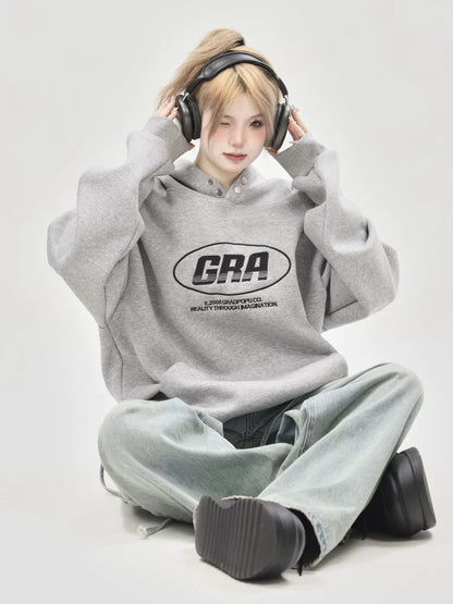 American trendy brand heavyweight oversize niche design embroidered gray sweatshirt for women spring and autumn hooded jacket top