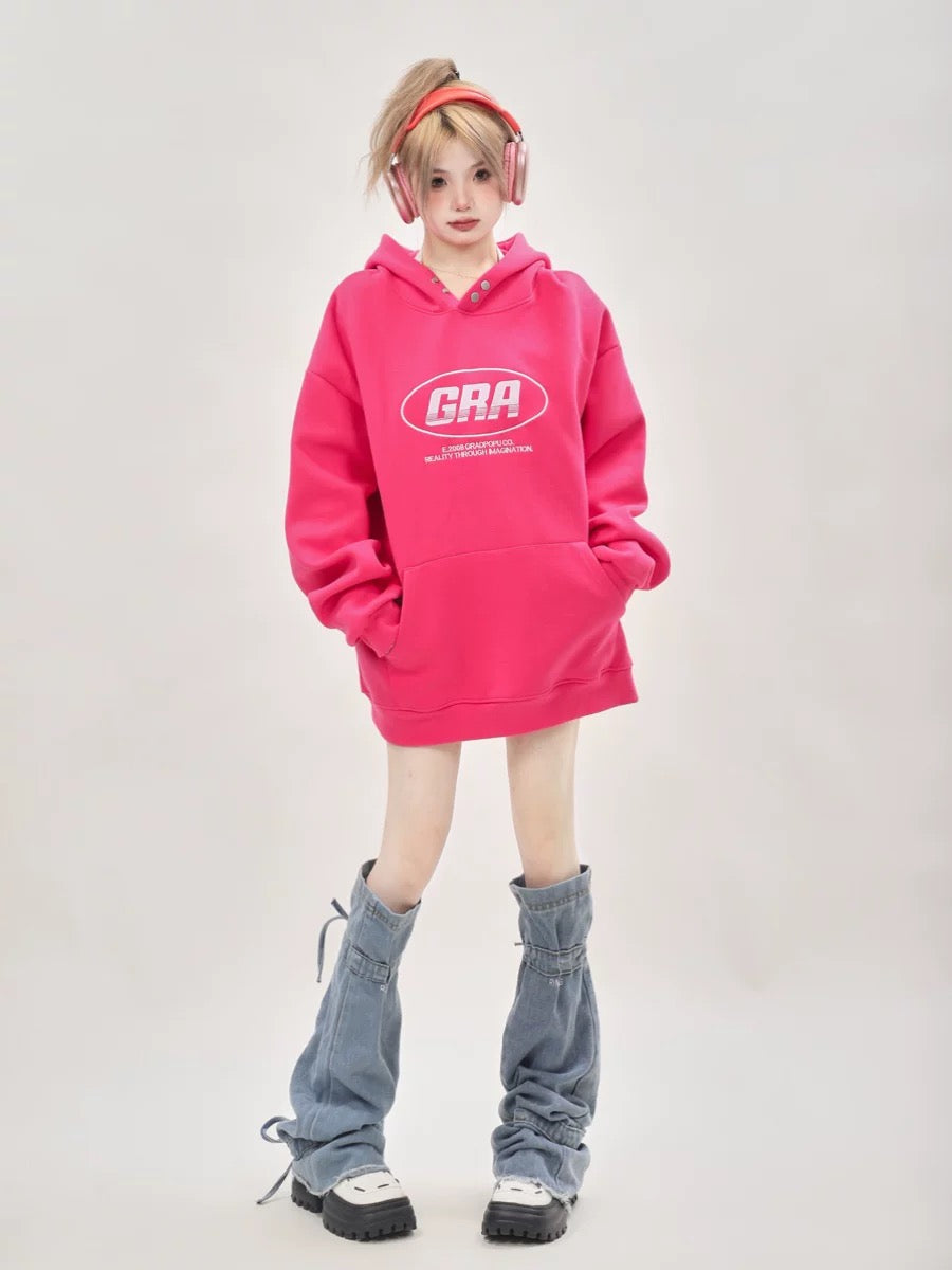 American trendy brand heavyweight oversize niche design embroidered gray sweatshirt for women spring and autumn hooded jacket top