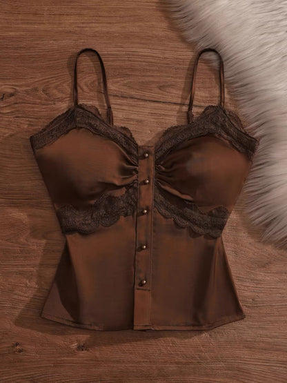 Pure and sexy lace-trimmed camisole top for women, perfect for layering, slimming, and versatile.