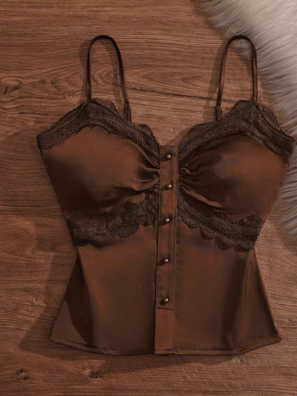 Pure and sexy lace-trimmed camisole top for women, perfect for layering, slimming, and versatile.