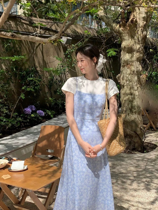 DH OFFICIAL Large Flower [Chiangmai Garden] Floral Square Neck Dress Women's Summer and Korean Waist Suspender Skirt