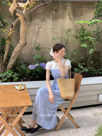 DH OFFICIAL Large Flower [Chiangmai Garden] Floral Square Neck Dress Women's Summer and Korean Waist Suspender Skirt