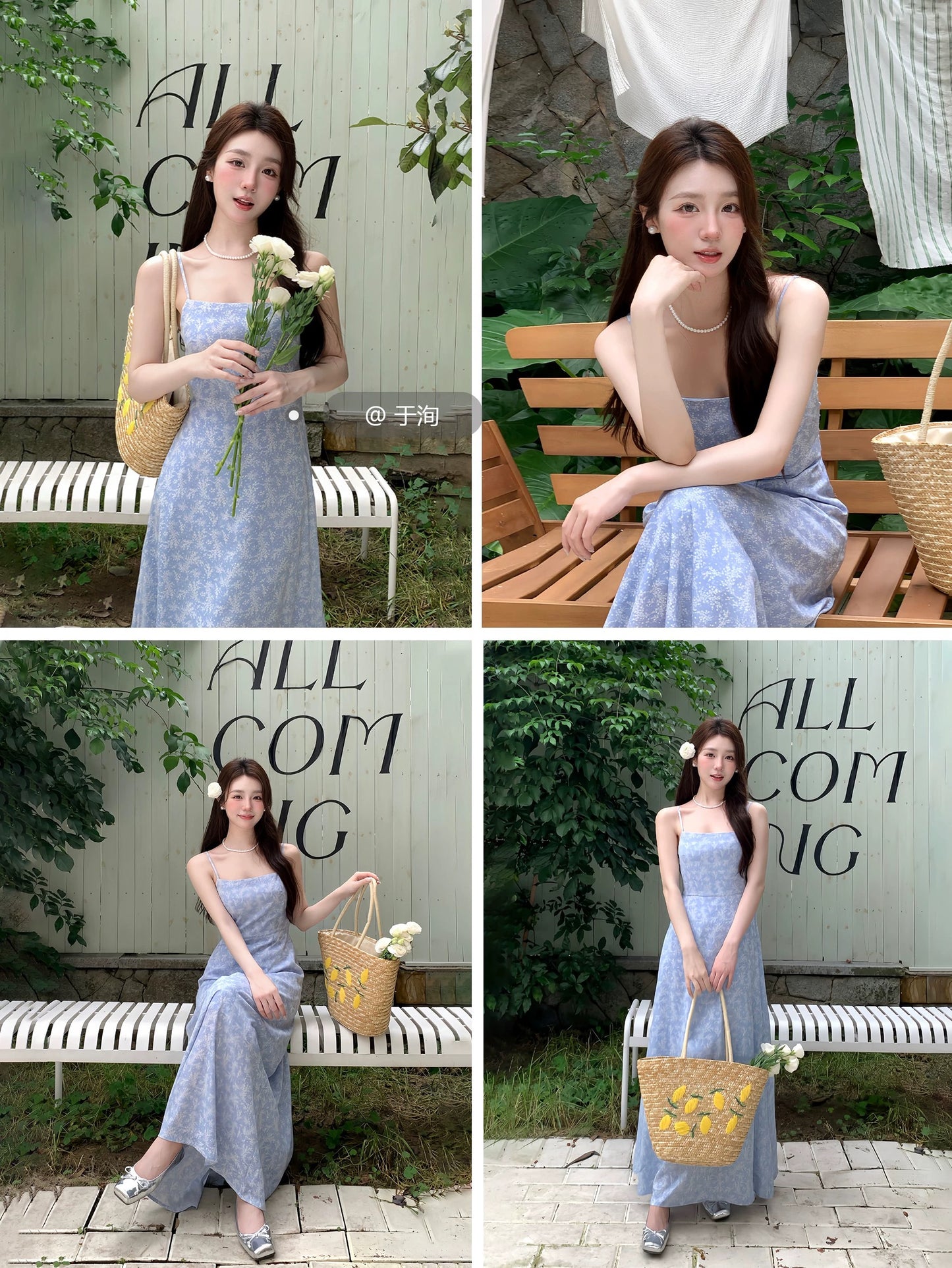 DH OFFICIAL Large Flower [Chiangmai Garden] Floral Square Neck Dress Women's Summer and Korean Waist Suspender Skirt