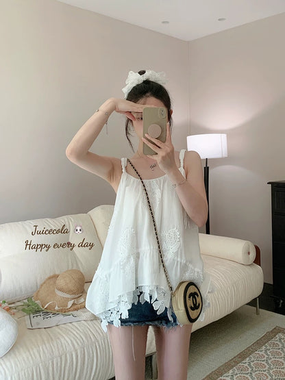 juicecola gentle three-dimensional pear flower head hollow embroidery irregular hook flower sweet lace top