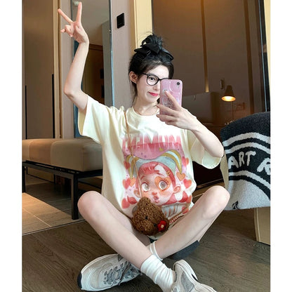 Sweet and cool short-sleeved T-shirt for women 2025 new summer niche unique fashion personality foreign style age-reducing straight shoulder top ins
