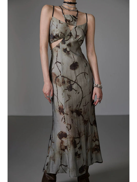 Mrs. Chen CHENTAITAI x No Illusion printed suspender dress