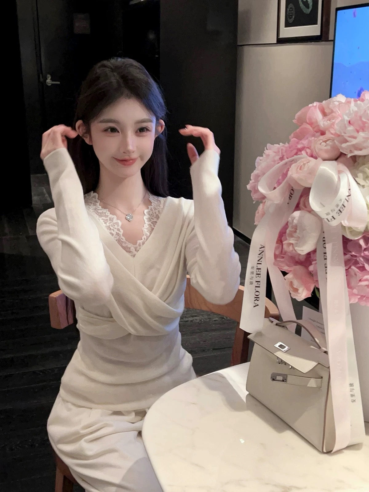 fairy Jiang 2025 new diamond V-neck ruffle chiffon dress short waist pleated fairy skirt