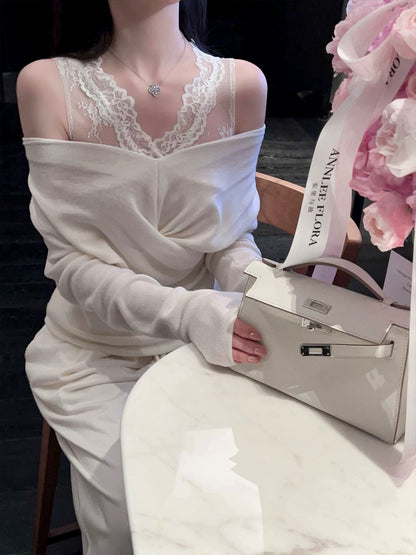 fairy Jiang 2025 new diamond V-neck ruffle chiffon dress short waist pleated fairy skirt