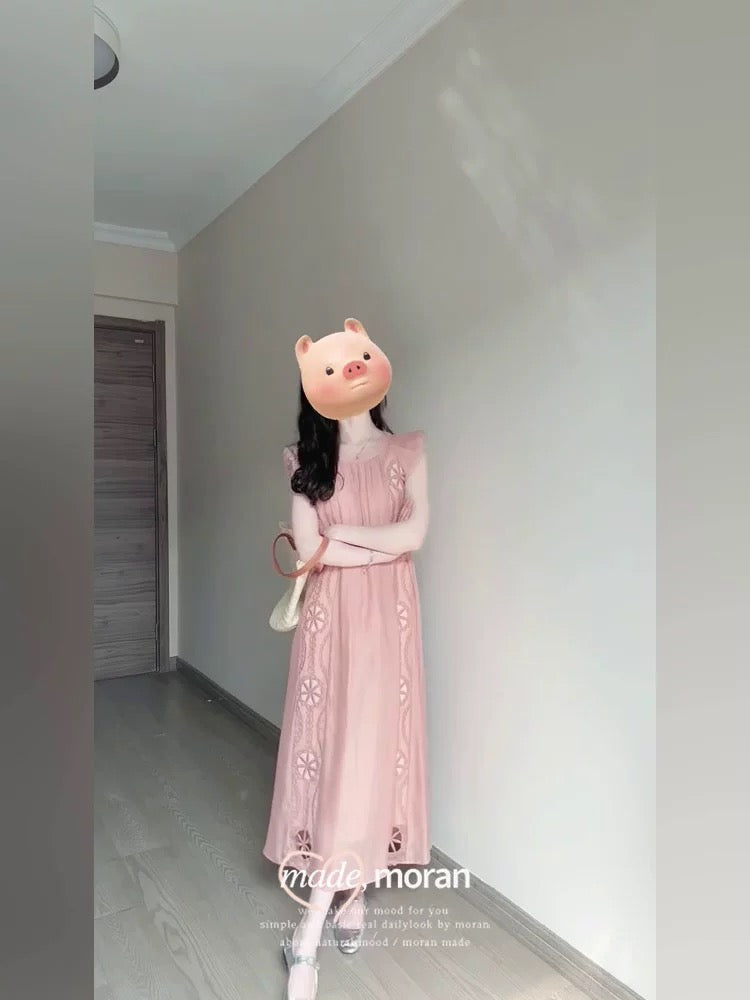 French-style short-sleeved tea dress, summer women's clothing, 2025 new style, high-end, elegant, loose and slimming long dress.