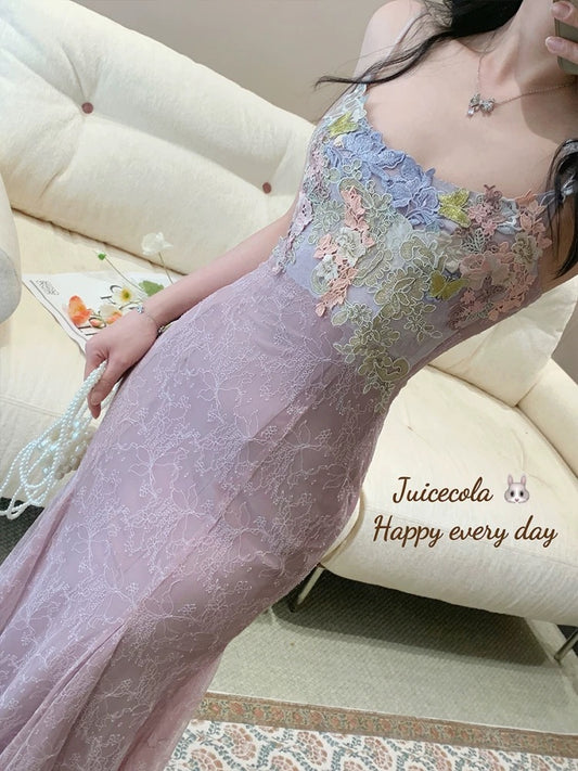 Juicecola seaside holiday style sweet and spicy three-dimensional lace sling fishtail dress sexy hip girl