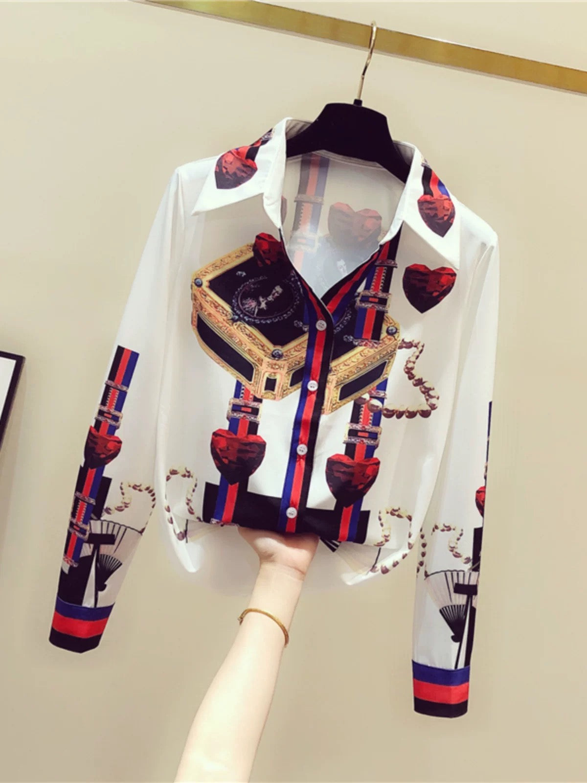 Brand discount women's clothing counter withdrawal last stock special price spring and autumn retro tops light breeze printed chiffon shirt for women