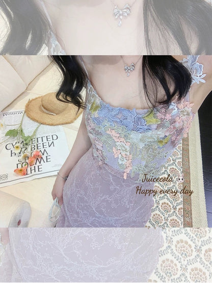 Juicecola seaside holiday style sweet and spicy three-dimensional lace sling fishtail dress sexy hip girl