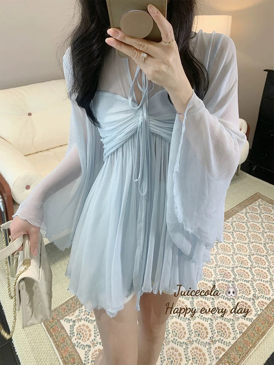 Juicecola Super fairy French style gentle high-end temperament slightly transparent straps small unique design top