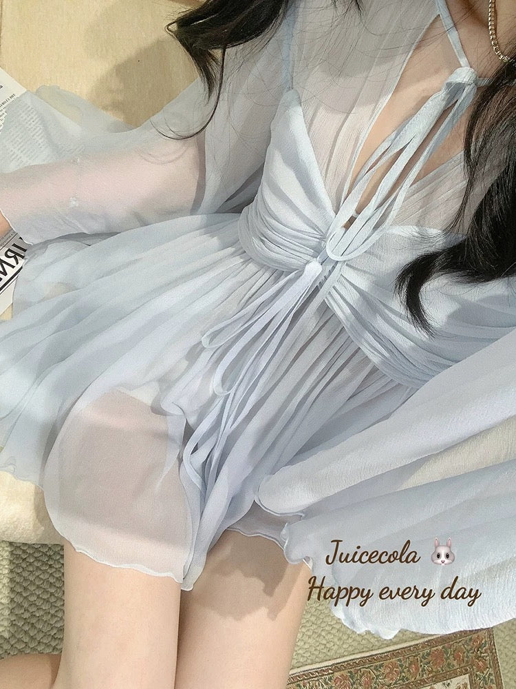 Juicecola Super fairy French style gentle high-end temperament slightly transparent straps small unique design top