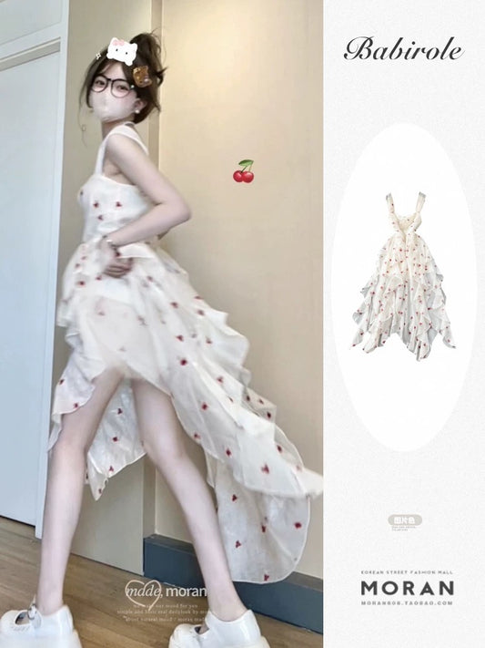 Pure and sweet, unique floral print sundress for women, perfect for summer beach vacations, irregular beach dress.