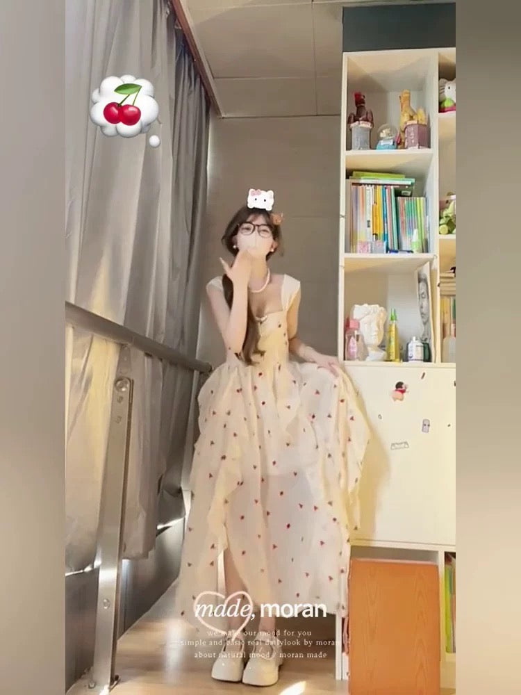 Pure and sweet, unique floral print sundress for women, perfect for summer beach vacations, irregular beach dress.