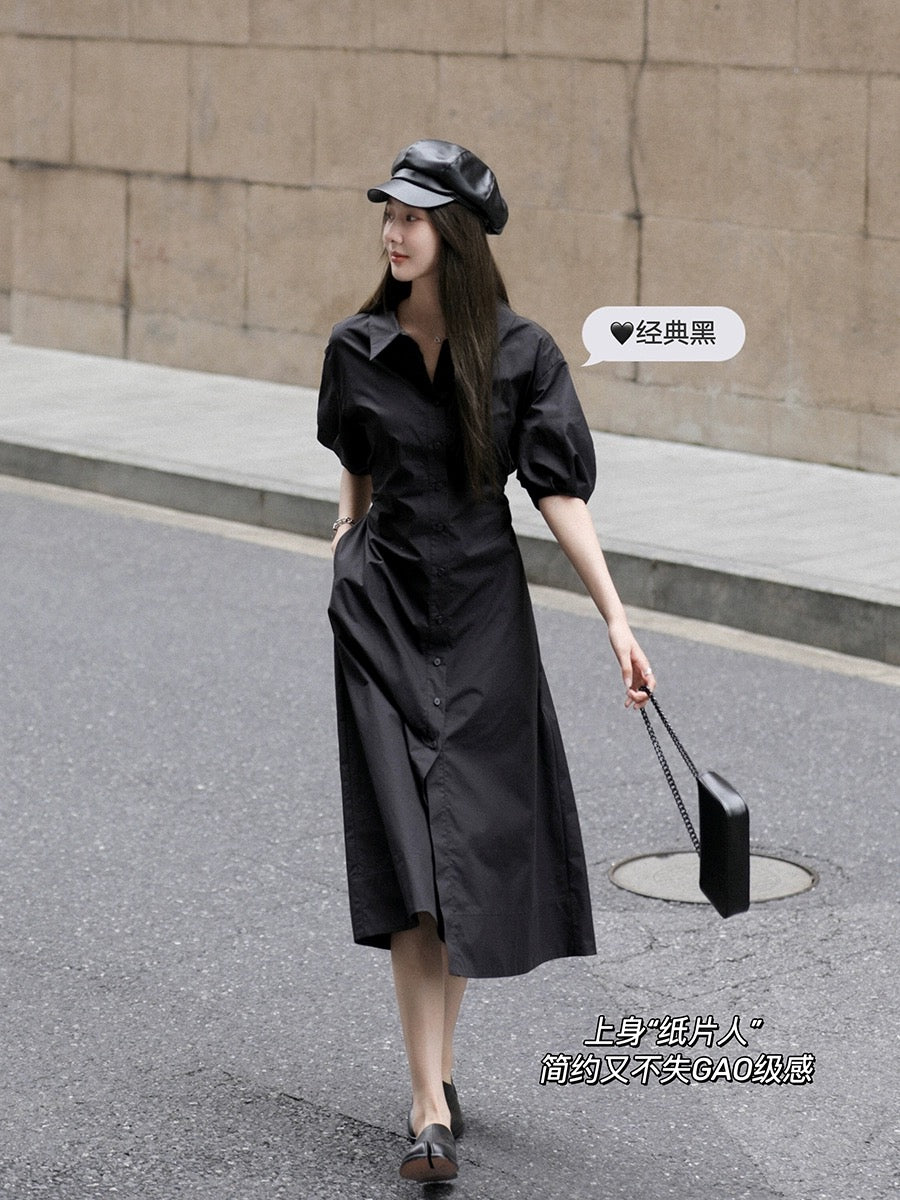 Xia Shiwen hourglass shirt dress, slightly exposed waist design dress, –  Lee Nhi Boutique