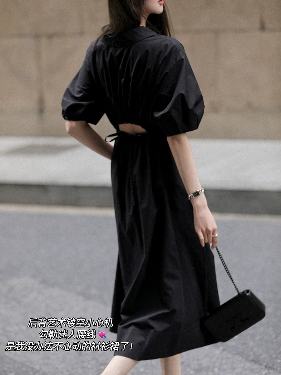 Xia Shiwen hourglass shirt dress, slightly exposed waist design dress, –  Lee Nhi Boutique
