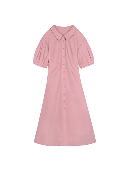 Xia Shiwen hourglass shirt dress, slightly exposed waist design dress, women's slimming summer new a-line mid-length skirt