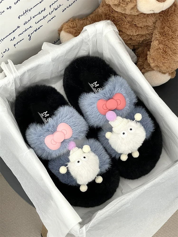 Thick sole heightening cute cartoon furry slippers for outer wear 2023 autumn hot style warm cotton slippers for home use