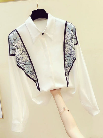 Brand discount store women's clothing mall counter clearance spring and autumn contrast printed loose long-sleeved chiffon shirt for women