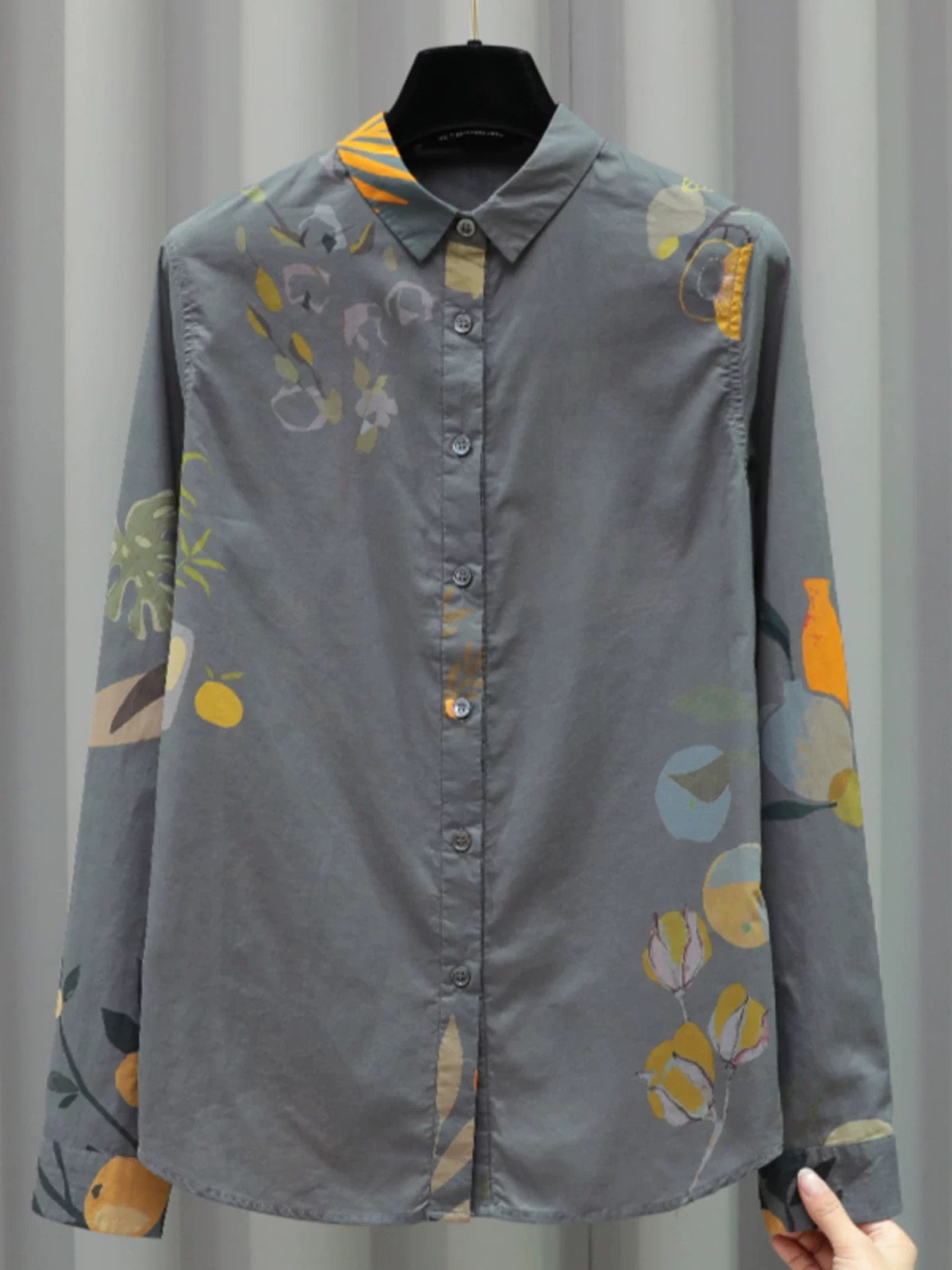 Brand discount women's clothing cutting label counter removal foreign trade spring and autumn fashion printed gray tops women's long-sleeved temperament shirts