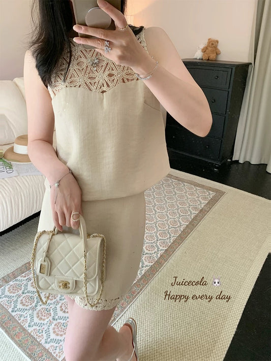 juicecola Gentle retro unique woven pattern atmosphere slimming and age-reducing top and skirt two-piece set