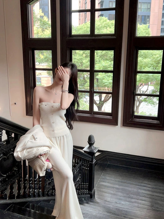 FairyJiang Spring New Slim White Knitted Sweater Top Women's Short Stretch Inner Tube Top