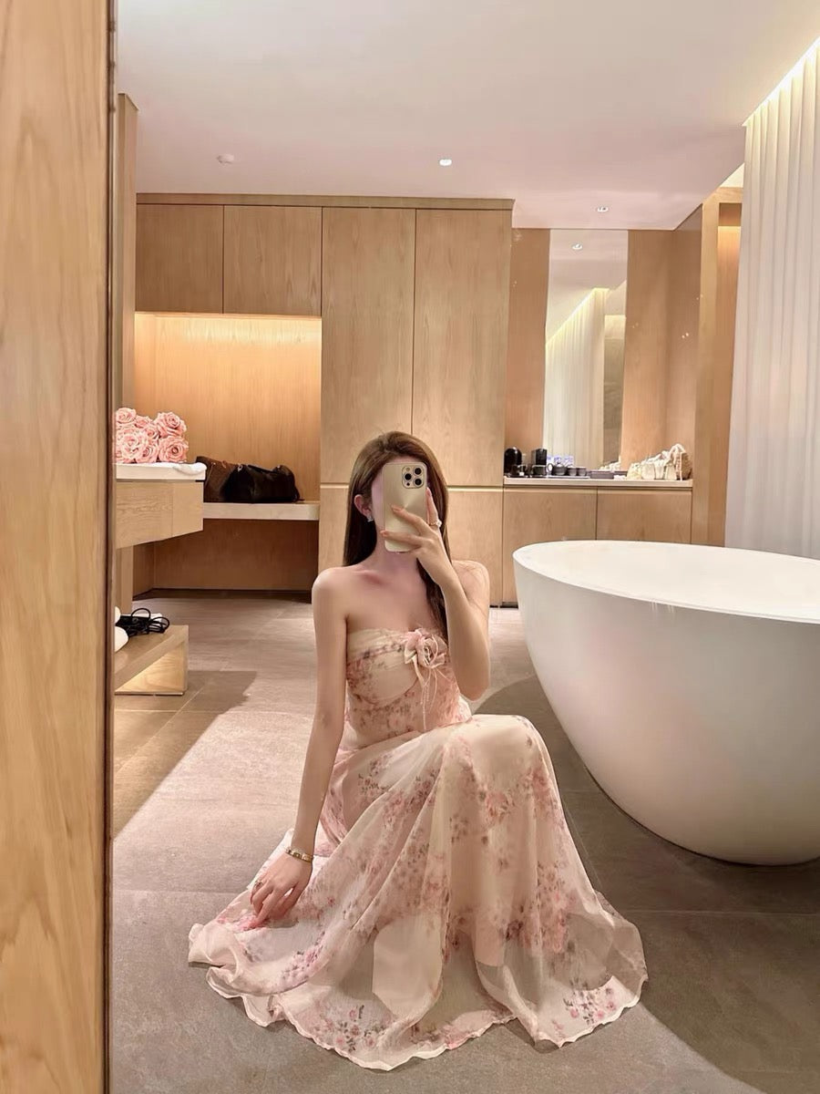 JUNSTUDIO 【Floral Shadow】 Floral Strapless Dress with 3D Floral Prints