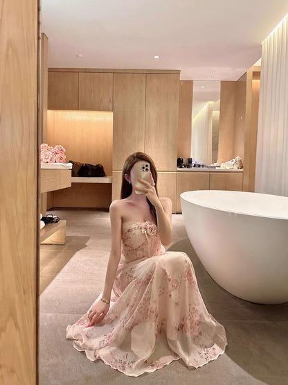 JUNSTUDIO 【Floral Shadow】 Floral Strapless Dress with 3D Floral Prints