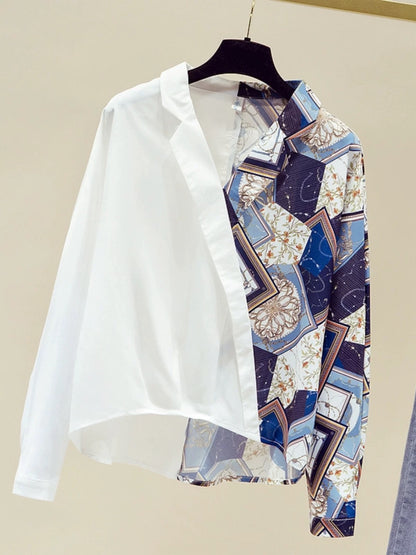 Brand discount women's clothing cut label clearance special price printed shirt women's spring and autumn design niche chiffon chic top