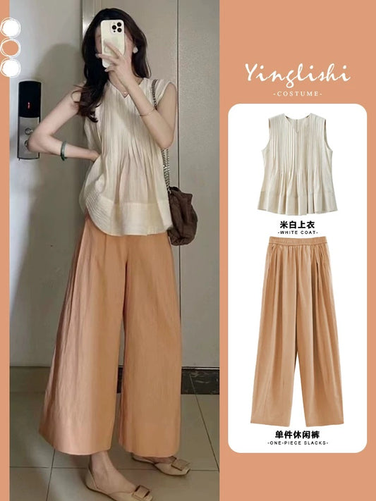 Summer 2025 temperament outfit a complete set of fashionable cold style salty high-end pear-shaped body two-piece suit pants
