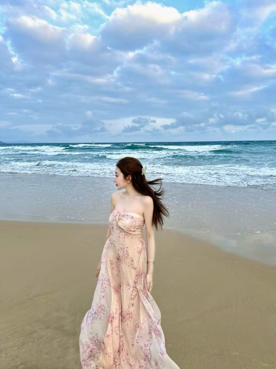 JUNSTUDIO 【Floral Shadow】 Floral Strapless Dress with 3D Floral Prints