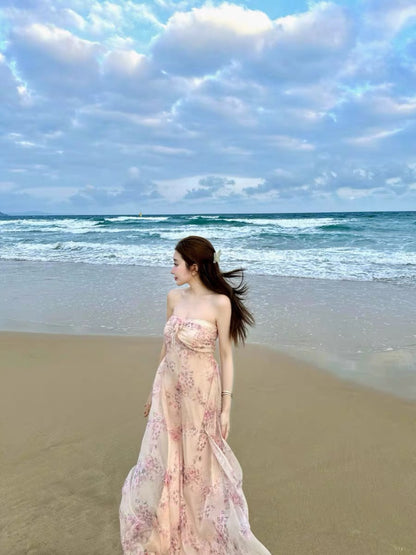 JUNSTUDIO 【Floral Shadow】 Floral Strapless Dress with 3D Floral Prints