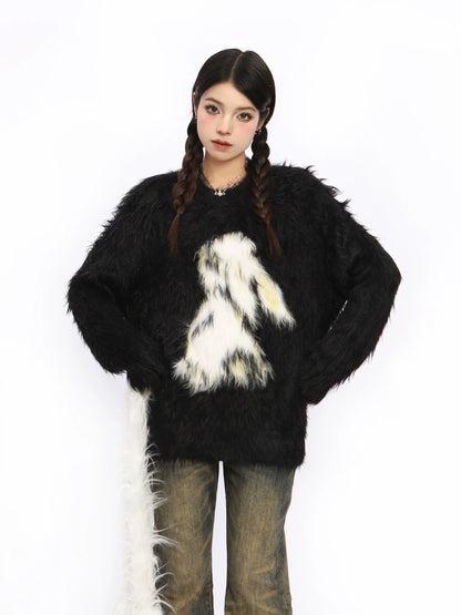 BIGGOLD American Style 2024 Red New Year Mink Sweater for Women, Autumn and Winter Rabbit Lazy Style Knitted Top