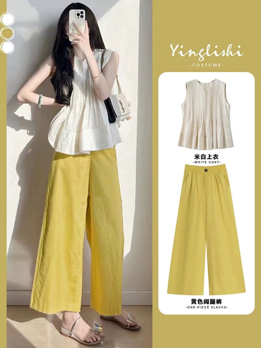 Summer women's 2025 temperament outfit a complete set of fashionable commuter style salt series high-end tea tea two-piece suit