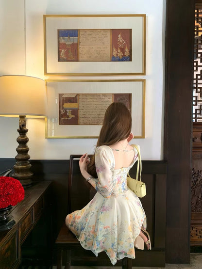 JUNSTUDIO Floral Print Mid-Sleeve Dress